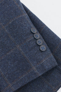 Traje de hombre de 3 piezas de lana tweed azul marino a cuadros marrones estilo Gatsby de los años 20