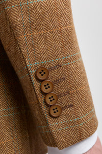 Traje de hombre de 3 piezas, lana tweed, espiga, cuadros color tostado, marrón y azul, estilo Gatsby de los años 20.