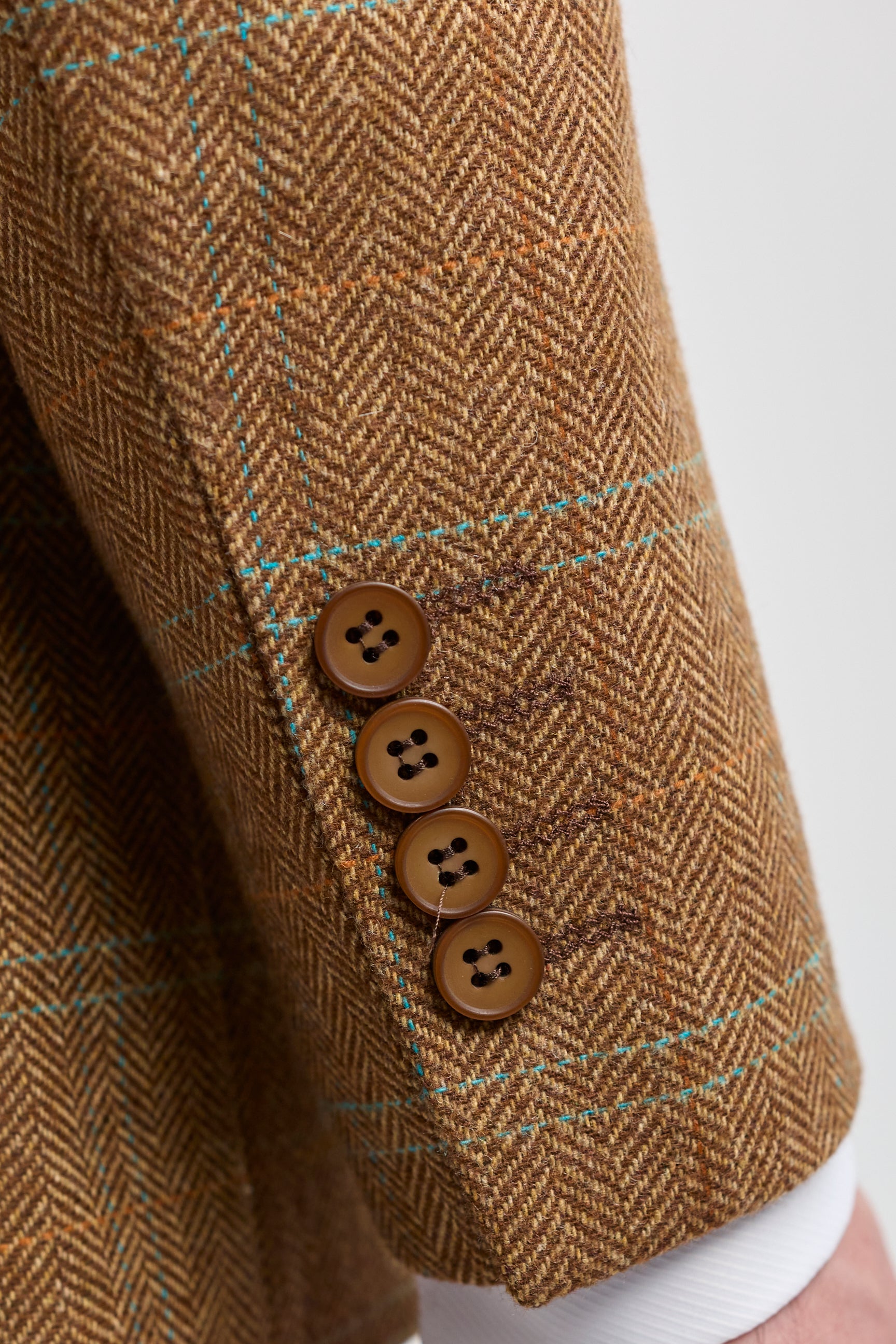 Traje de hombre de 3 piezas, lana tweed, espiga, cuadros color tostado, marrón y azul, estilo Gatsby de los años 20.