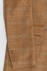 Traje de hombre de 3 piezas, lana tweed, espiga, cuadros color tostado, marrón y azul, estilo Gatsby de los años 20.