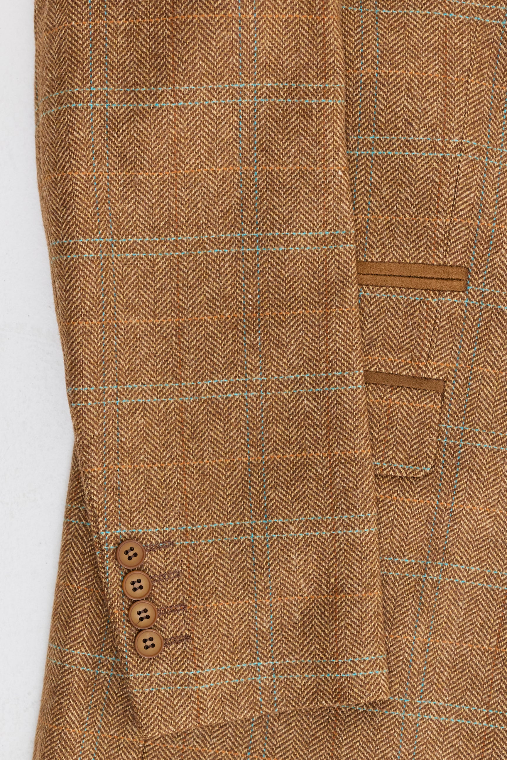Traje de hombre de 3 piezas, lana tweed, espiga, cuadros color tostado, marrón y azul, estilo Gatsby de los años 20.