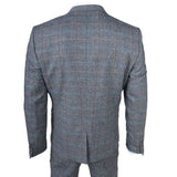 Traje de hombre de 3 piezas de lana tweed a cuadros azul claro y gris