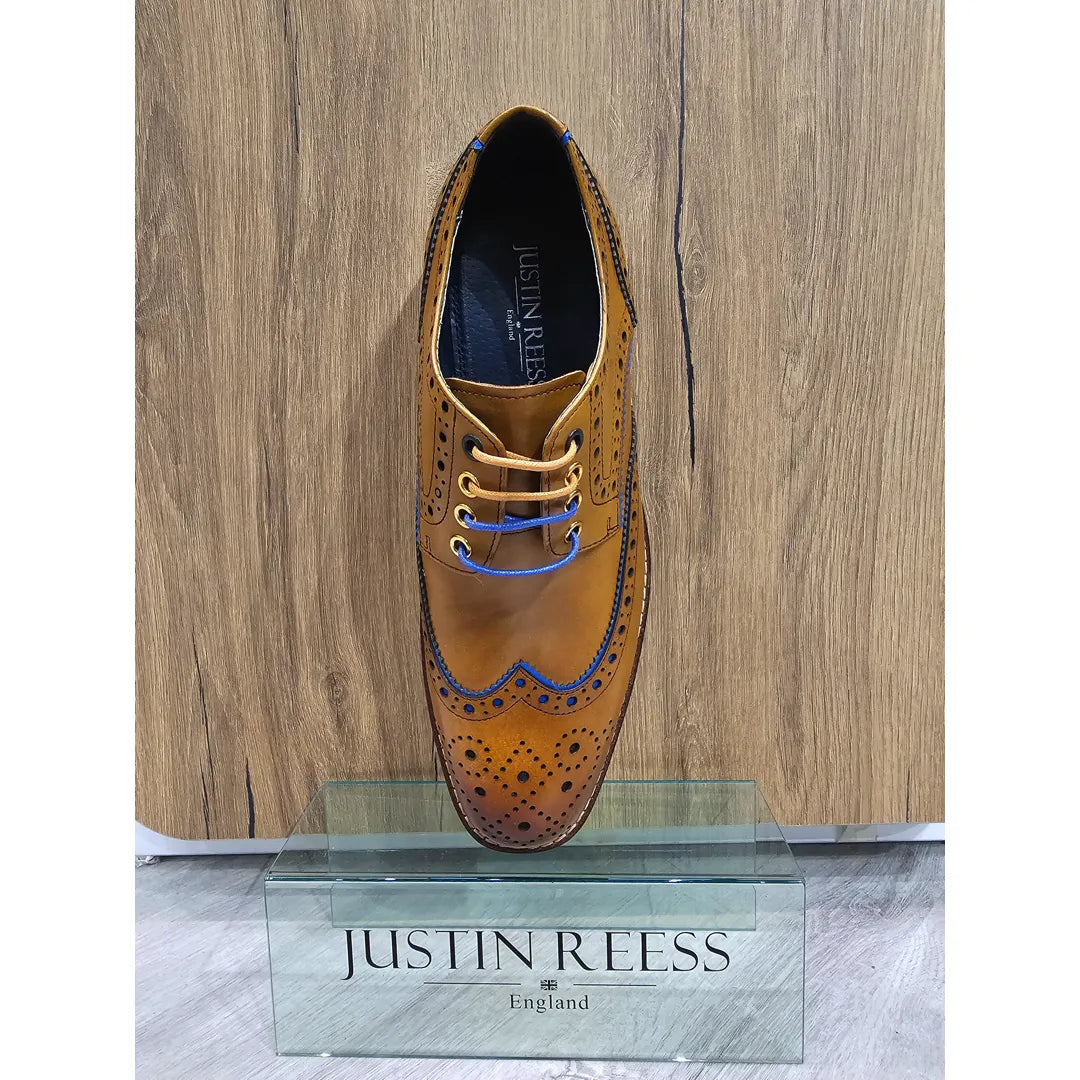 Simon - Zapatos de cuero marrón tipo brogue para hombre