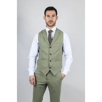 Traje de boda de verano de lino de 3 piezas para hombre TP-22, color verde salvia.