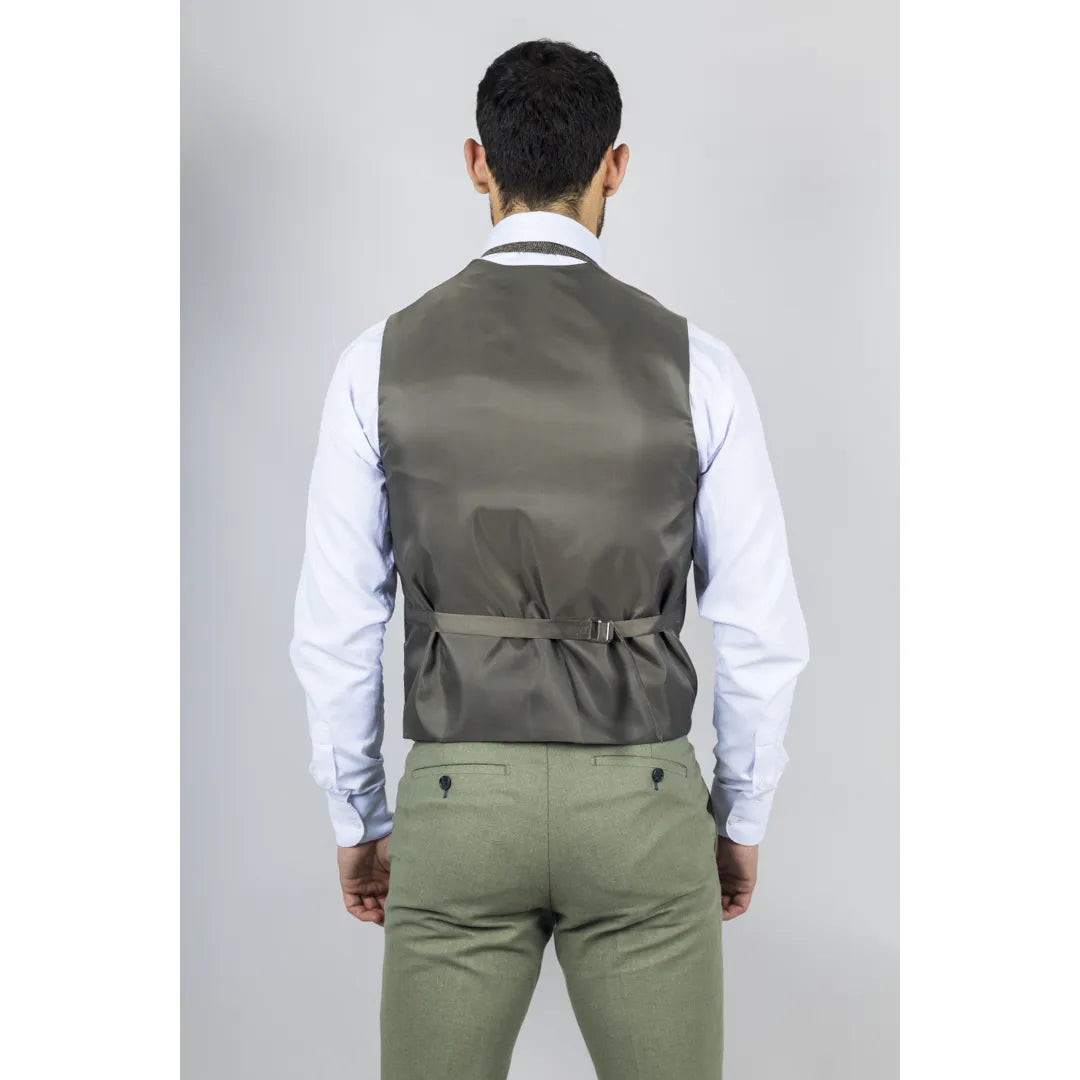Traje de boda de verano de lino de 3 piezas para hombre TP-22, color verde salvia.