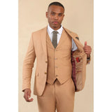 TP-23 - Traje de boda de verano de lino de 3 piezas para hombre, color camel