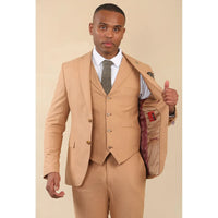 TP-23 - Traje de boda de verano de lino de 3 piezas para hombre, color camel
