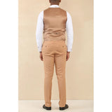 TP-23 - Traje de boda de verano de lino de 3 piezas para hombre, color camel