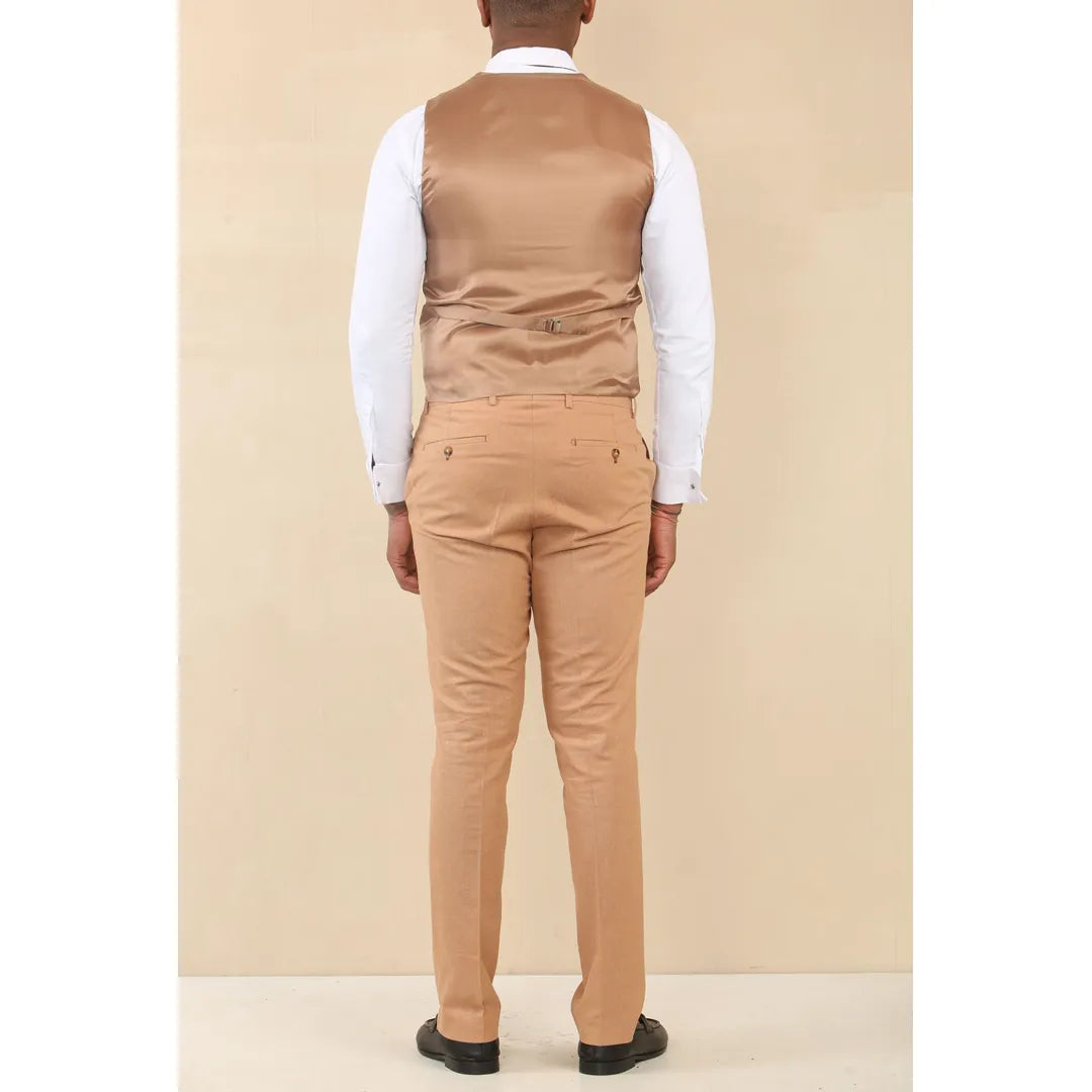 TP-23 - Traje de boda de verano de lino de 3 piezas para hombre, color camel