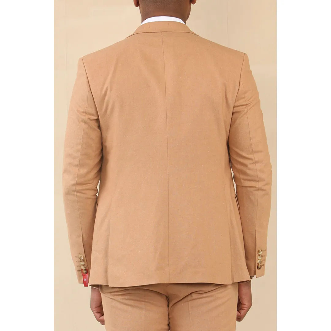 TP-23 - Traje de boda de verano de lino de 3 piezas para hombre, color camel
