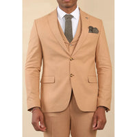 TP-23 - Traje de boda de verano de lino de 3 piezas para hombre, color camel