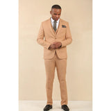 TP-23 - Traje de boda de verano de lino de 3 piezas para hombre, color camel