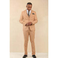 TP-23 - Traje de boda de verano de lino de 3 piezas para hombre, color camel