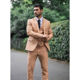 TP-23 - Traje de boda de verano de lino de 3 piezas para hombre, color camel