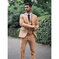 TP-23 - Traje de boda de verano de lino de 3 piezas para hombre, color camel