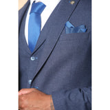 TP-24 - Traje de boda de verano de lino de 3 piezas para hombre, color azul marino