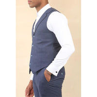TP-24 - Traje de boda de verano de lino de 3 piezas para hombre, color azul marino