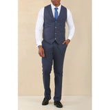 TP-24 - Traje de boda de verano de lino de 3 piezas para hombre, color azul marino