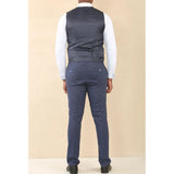 TP-24 - Traje de boda de verano de lino de 3 piezas para hombre, color azul marino