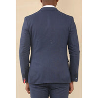 TP-24 - Traje de boda de verano de lino de 3 piezas para hombre, color azul marino