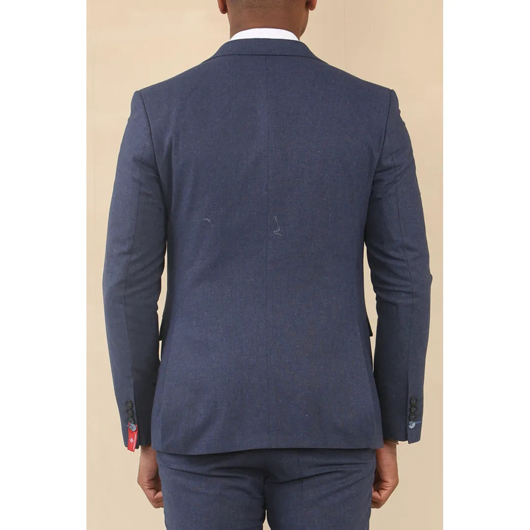TP-24 - Traje de boda de verano de lino de 3 piezas para hombre, color azul marino