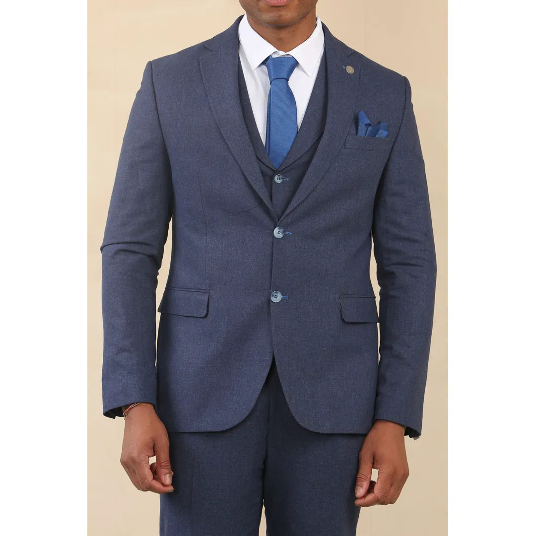 TP-24 - Traje de boda de verano de lino de 3 piezas para hombre, color azul marino