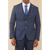 TP-24 - Traje de boda de verano de lino de 3 piezas para hombre, color azul marino
