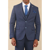 TP-24 - Traje de boda de verano de lino de 3 piezas para hombre, color azul marino