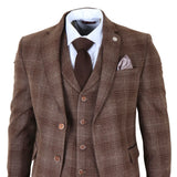 Traje de tres piezas para hombre de tweed marrón a cuadros
