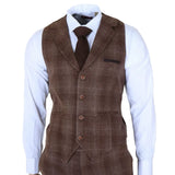 Traje de tres piezas para hombre de tweed marrón a cuadros