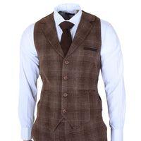Traje de tres piezas para hombre de tweed marrón a cuadros