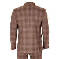 Traje de tres piezas para hombre de tweed marrón a cuadros