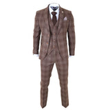 Traje de tres piezas para hombre de tweed marrón a cuadros