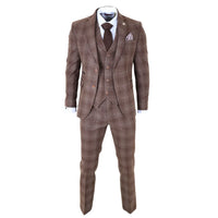 Traje de tres piezas para hombre de tweed marrón a cuadros