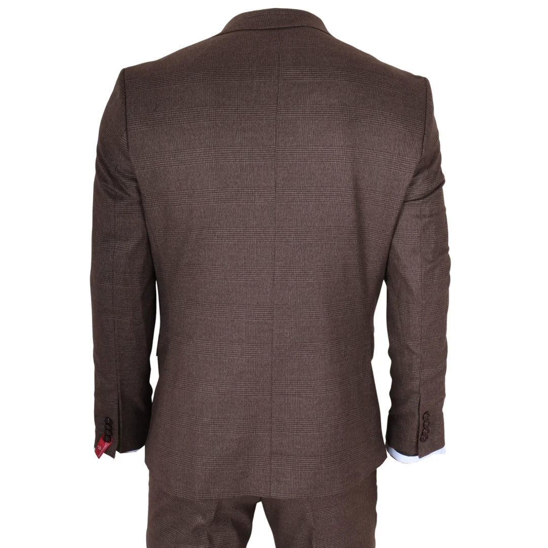 TP-50 - Traje de hombre de 3 piezas marrón con estampado Príncipe de Gales