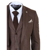 TP-50 - Traje de hombre de 3 piezas marrón con estampado Príncipe de Gales