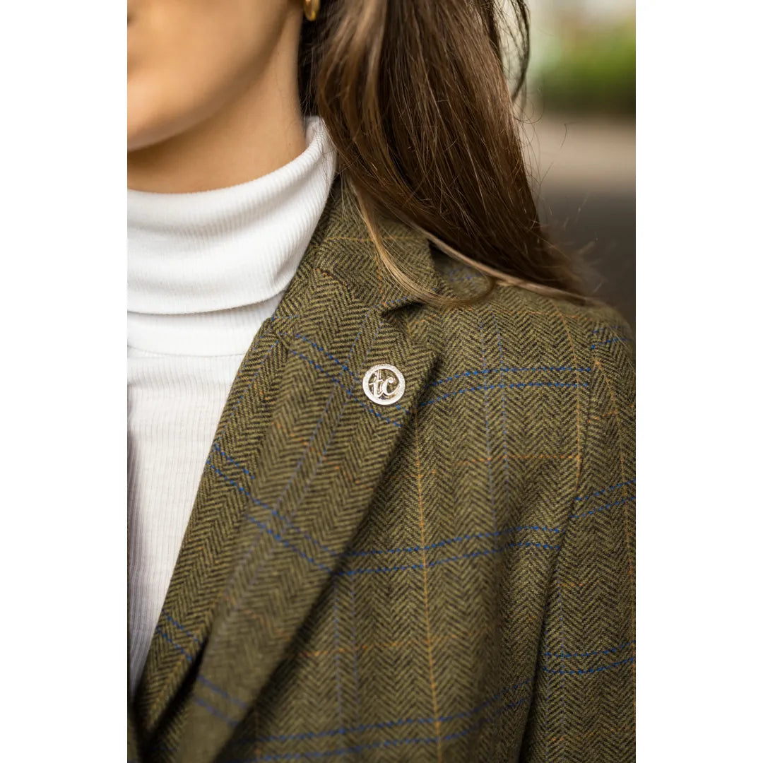 TPSTZ71 - Blazer de tweed verde oliva para mujer