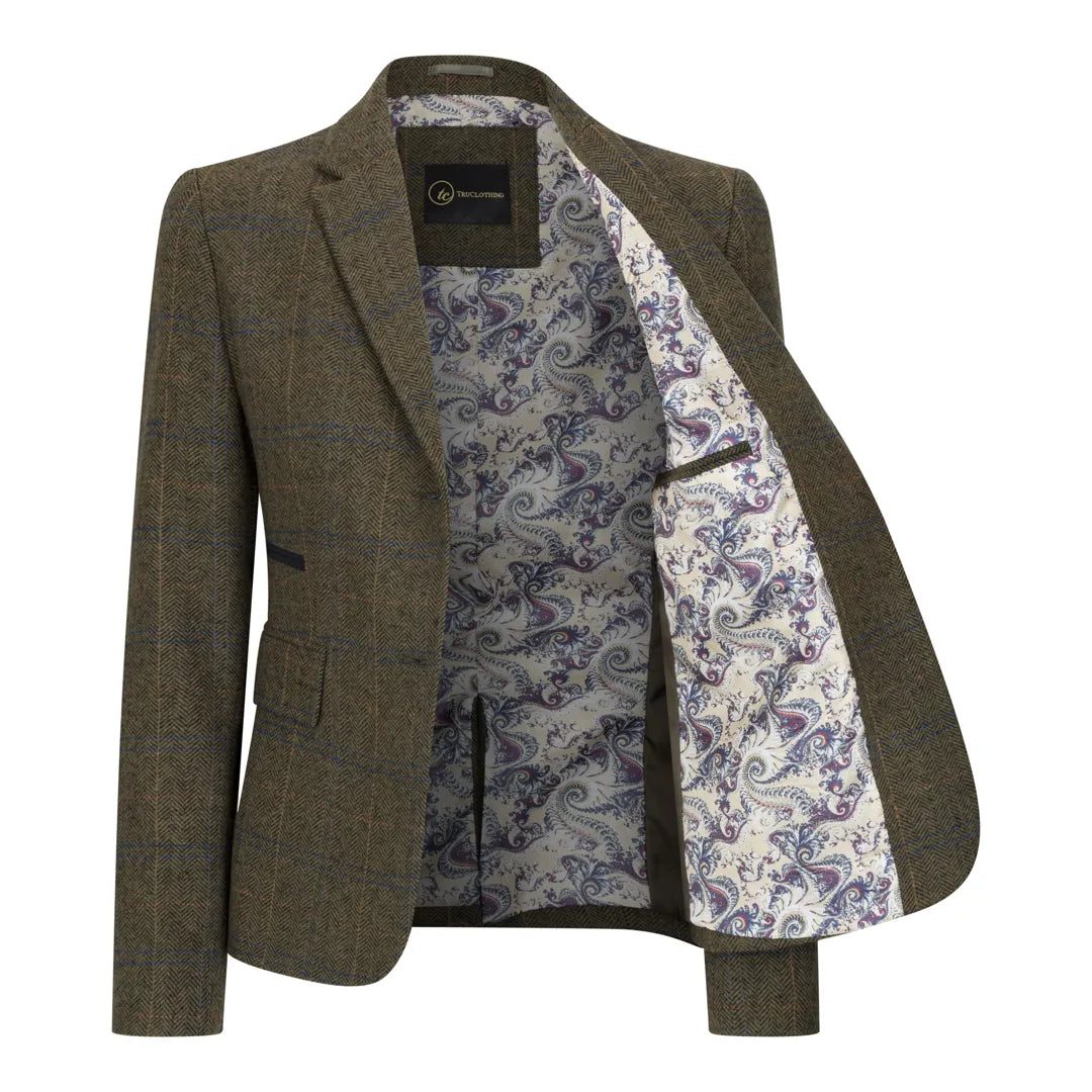 TPSTZ71 - Blazer de tweed verde oliva para mujer