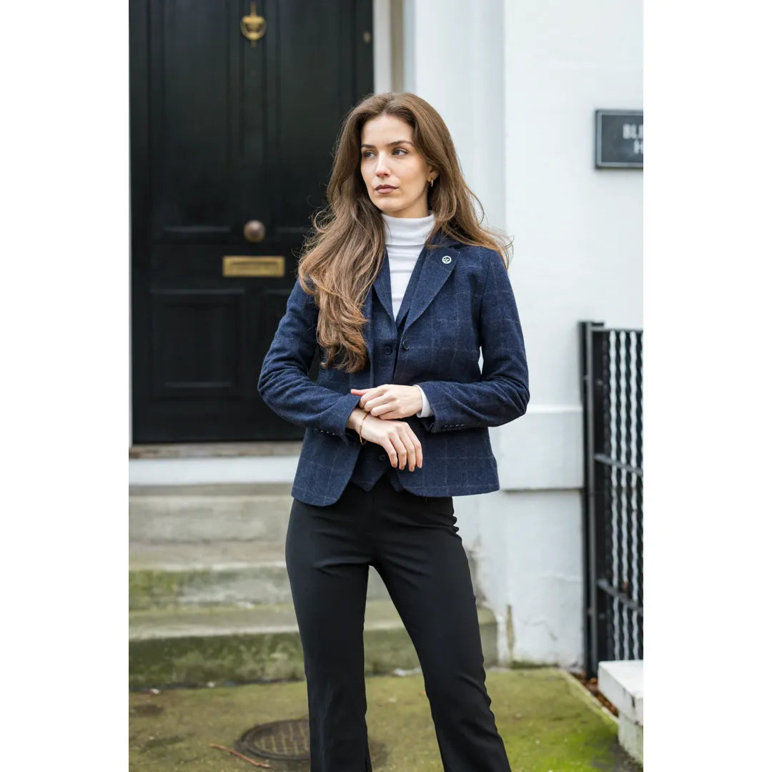 TPSTZ72 - Blazer de tweed azul marino para mujer