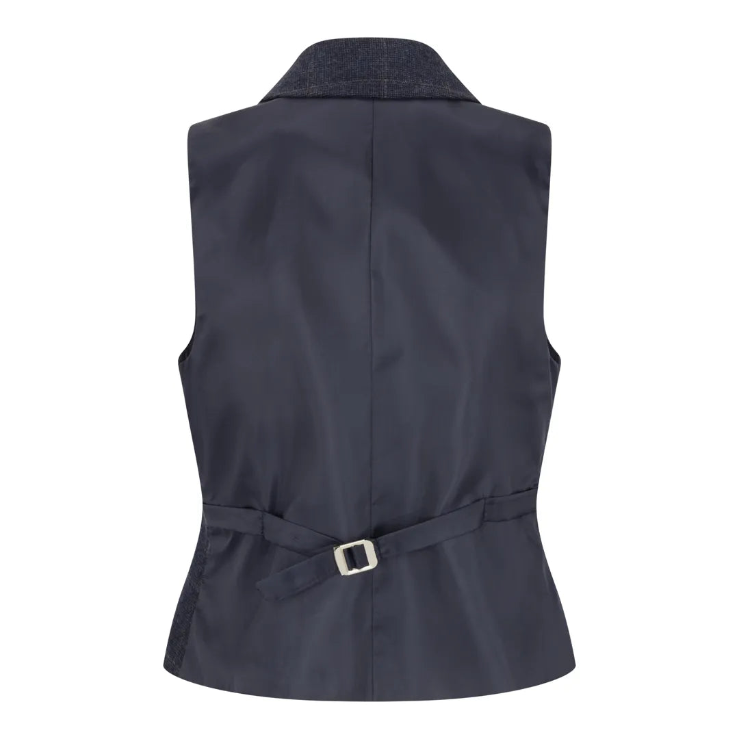 TPSTZ72 - Chaleco tipo blazer de tweed azul marino para mujer