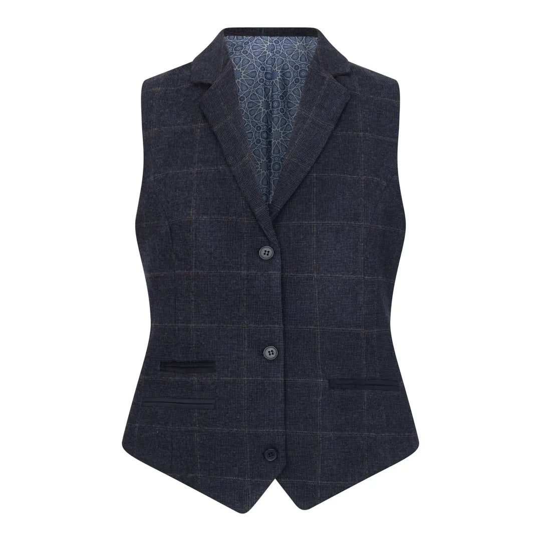TPSTZ72 - Chaleco tipo blazer de tweed azul marino para mujer