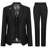 TPW-13 - Traje de tres piezas liso negro para mujer
