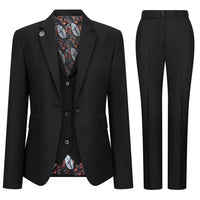 TPW-13 - Traje de tres piezas liso negro para mujer
