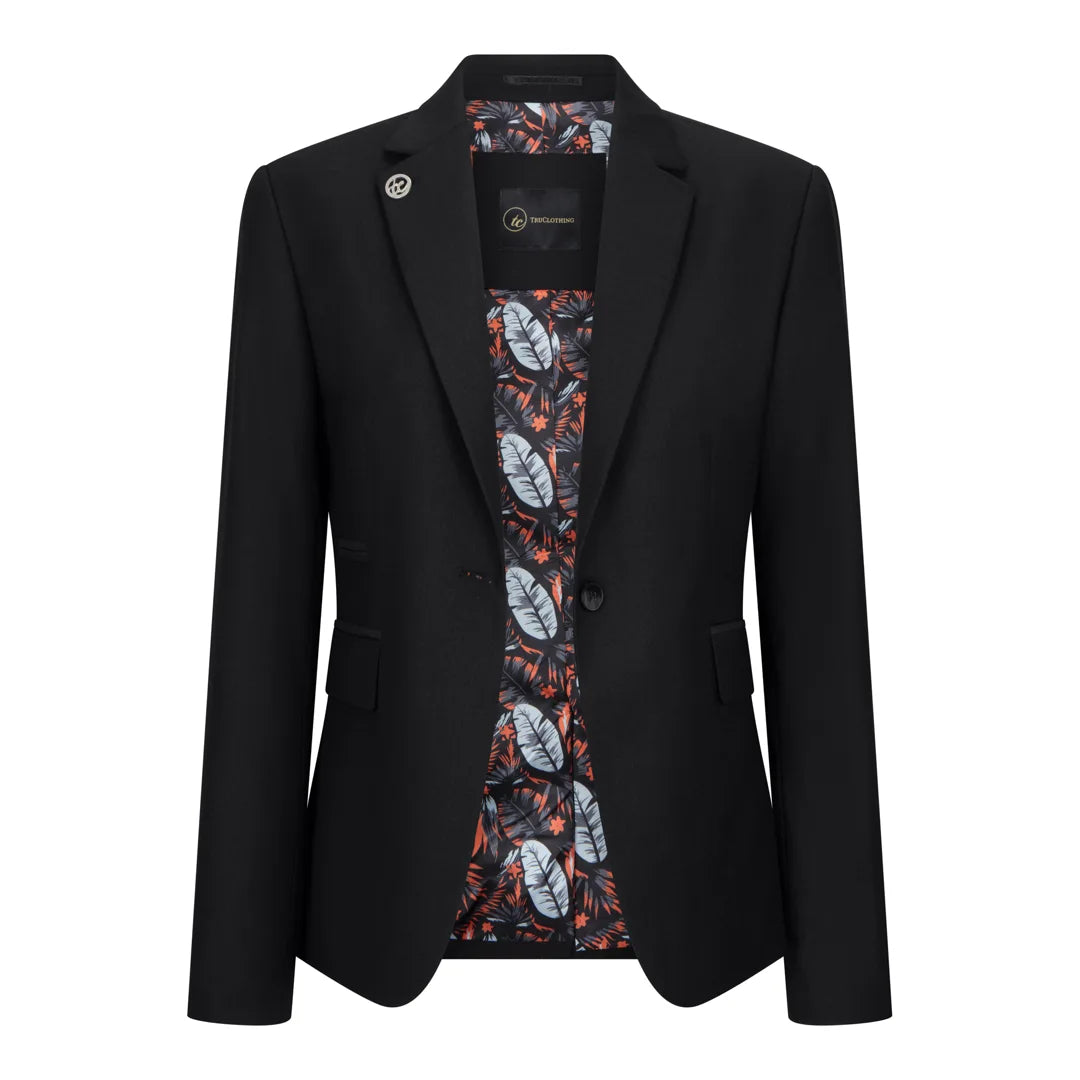 TPW-13 - Traje de tres piezas liso negro para mujer