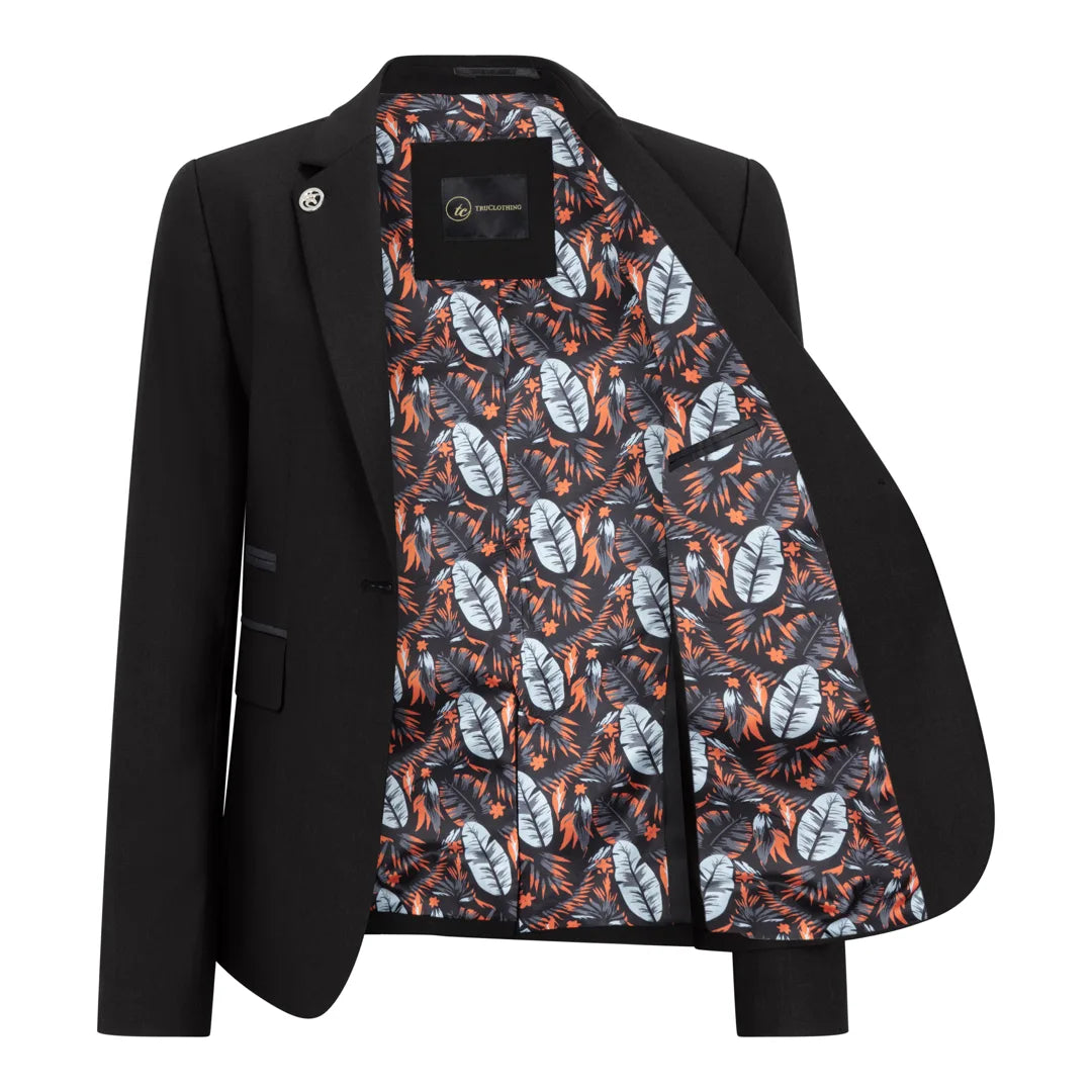TPW-13 - Traje de tres piezas liso negro para mujer