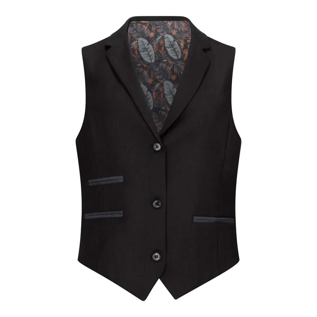 TPW-13 - Traje de tres piezas liso negro para mujer