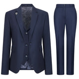 TPW-14 - Traje de tres piezas azul marino liso para mujer