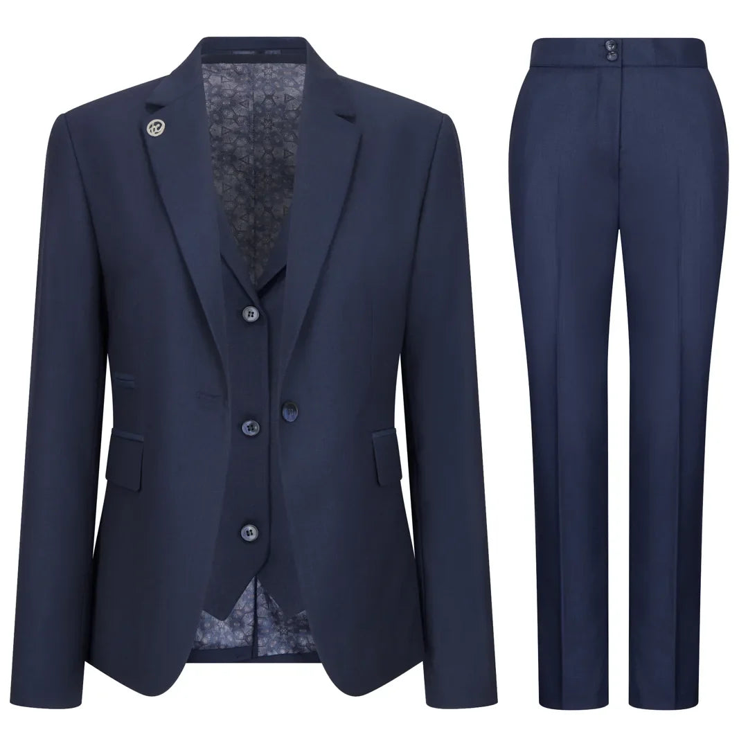 TPW-14 - Traje de tres piezas azul marino liso para mujer
