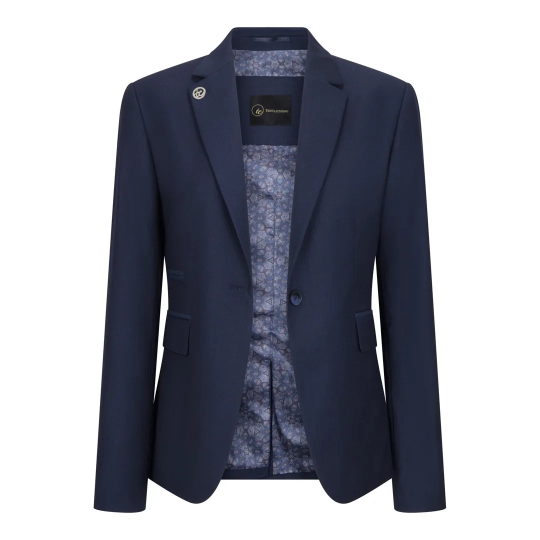 TPW-14 - Traje de tres piezas azul marino liso para mujer