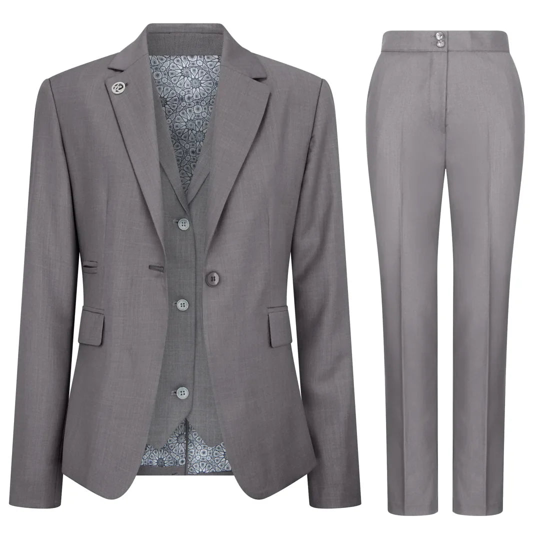 TPW-15 - Traje de tres piezas gris liso para mujer